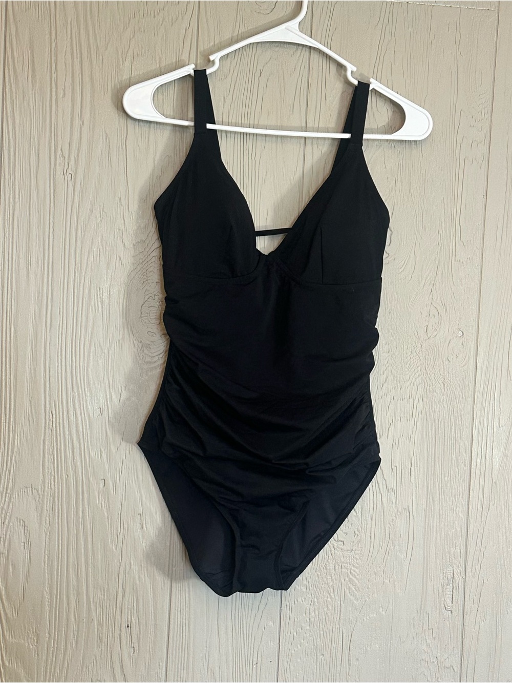 Shapellx Black One-Piece Swimsuit Medium B Cup Lace-Up Back Wide Strap Stretch